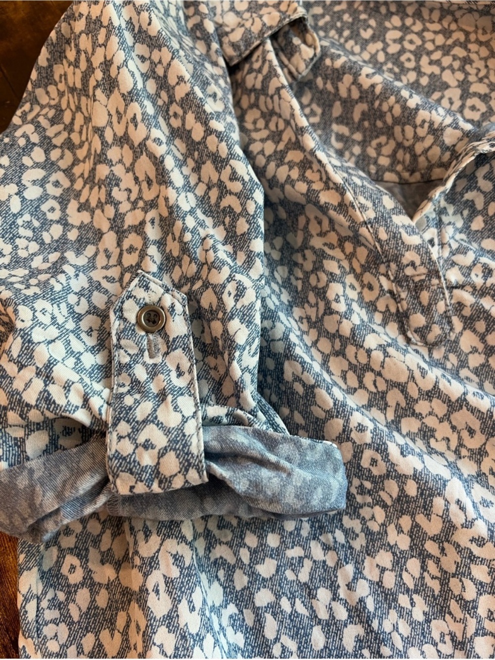 Velvet Heart Blue Tencel Animal Print Shirt Dress Roll Tab Small - Picture 8 of 11
